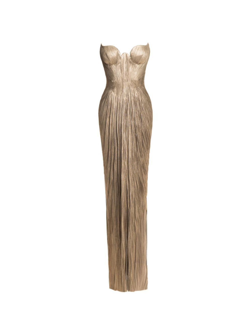 Maria Lucia Hohan Jasleen Pleated Strapless Silk Maxi Dress Gold 36